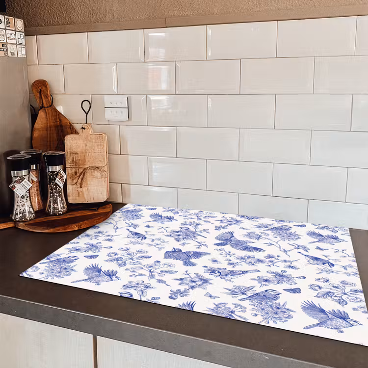 Birds - Flowers - Blue Inductie beschermer vinyl 3mm klein 276 -sfeer3