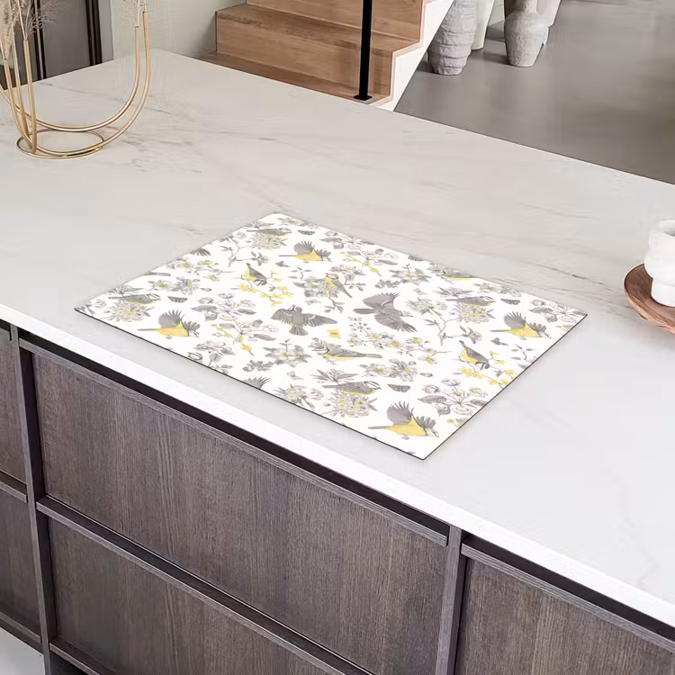Birds - Flowers - Gray - Yellow Inductie beschermer vinyl 3mm klein 276 -sfeer8