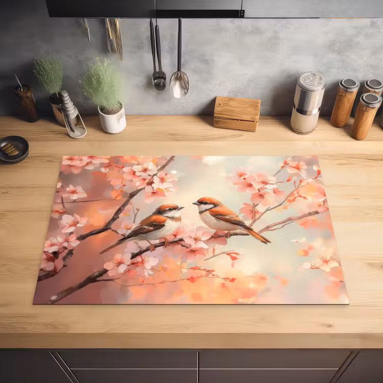 Vogels - Romantic - Bloesemtak Inductie beschermer vinyl 3mm klein -sfeer5