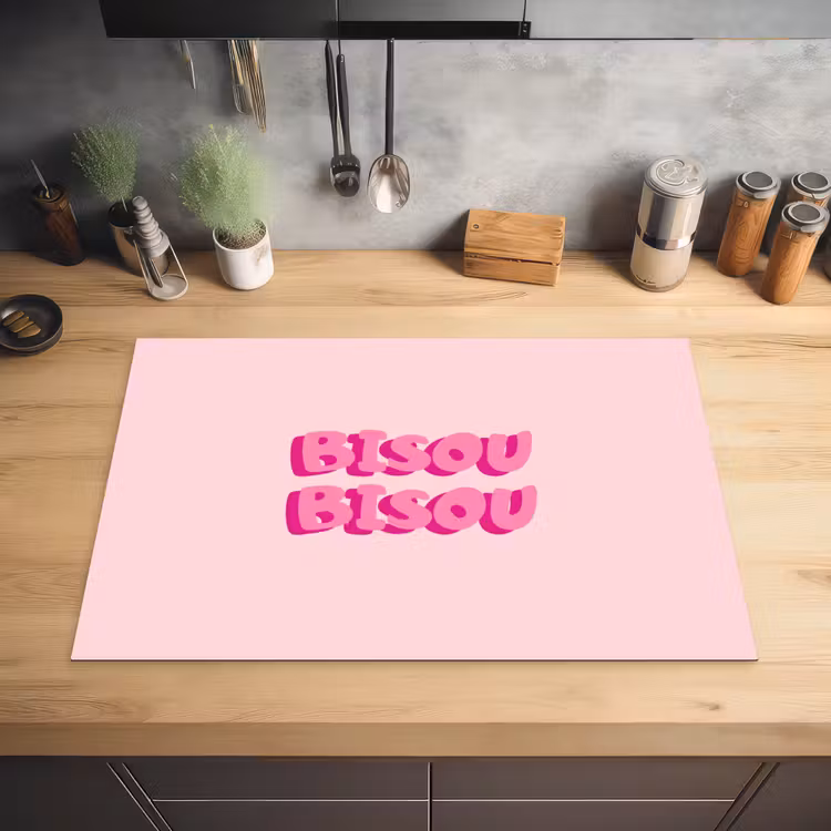 Bisou - Roze - Dikke letters Inductie beschermer vinyl 3mm klein -sfeer5