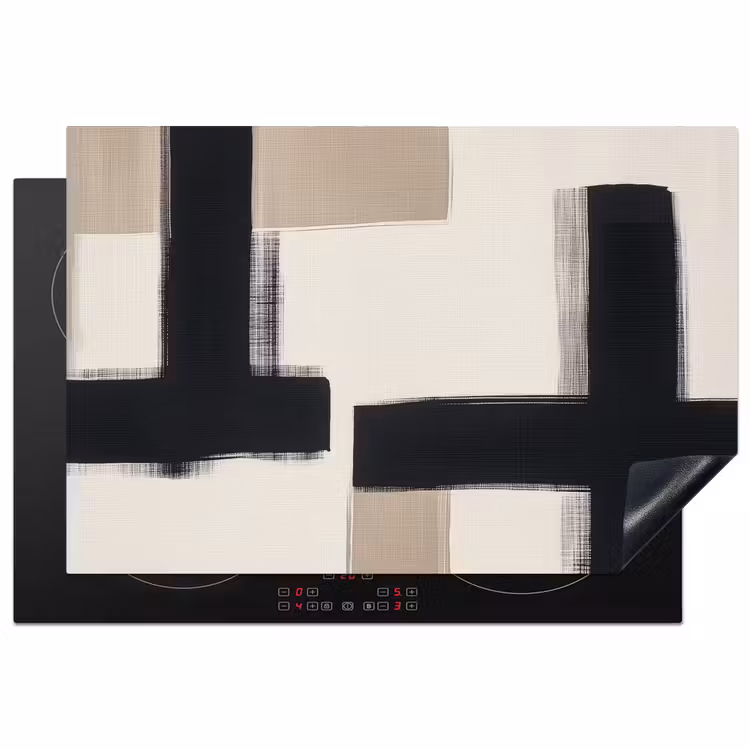 Zwart - Abstract - Japandi Inductie beschermer vinyl 3mm klein -3d