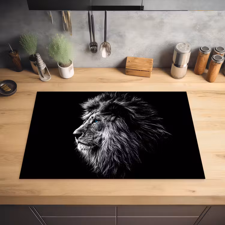 Zwart Wit - Leeuw - Kop - Dieren Inductie beschermer vinyl 3mm klein -sfeer5