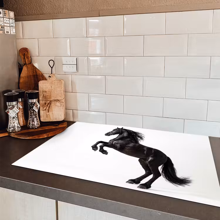 Zwart - Paard - Portret Inductie beschermer vinyl 3mm klein -sfeer3