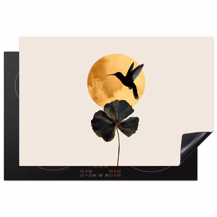 Zwarte kolibrie - Bloem - Gouden cirkel Inductie beschermer vinyl 3mm klein -3d