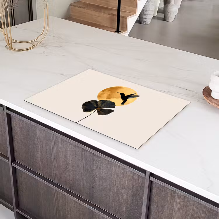 Zwarte kolibrie - Bloem - Gouden cirkel Inductie beschermer vinyl 3mm klein -sfeer8