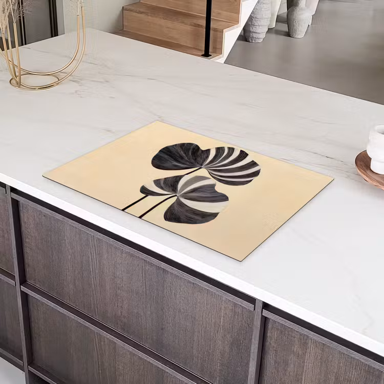 Zwart - Bladeren - Strepen - Minimalistisch Inductie beschermer vinyl 3mm klein -sfeer8
