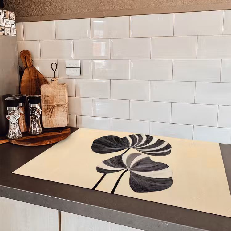 Zwart - Bladeren - Strepen - Minimalistisch Inductie beschermer vinyl 3mm klein -sfeer3