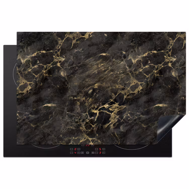 Zwart - Marmer - Goud - Nerf Inductie beschermer vinyl 3mm klein 276 -3d