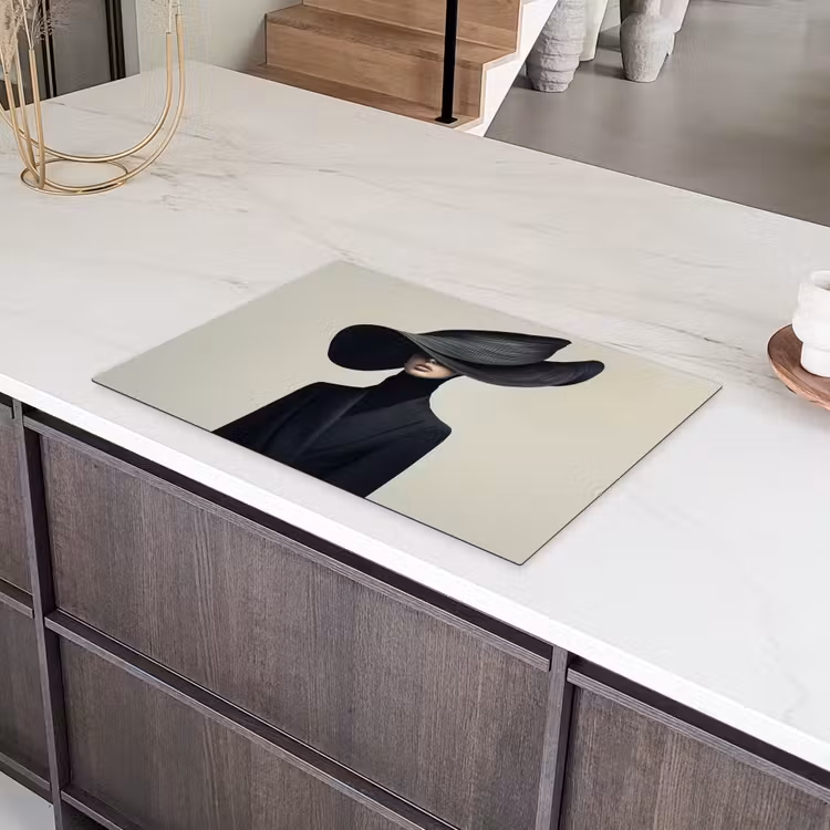 Zwart - Vrouw - Hoed Inductie beschermer vinyl 3mm klein -sfeer8
