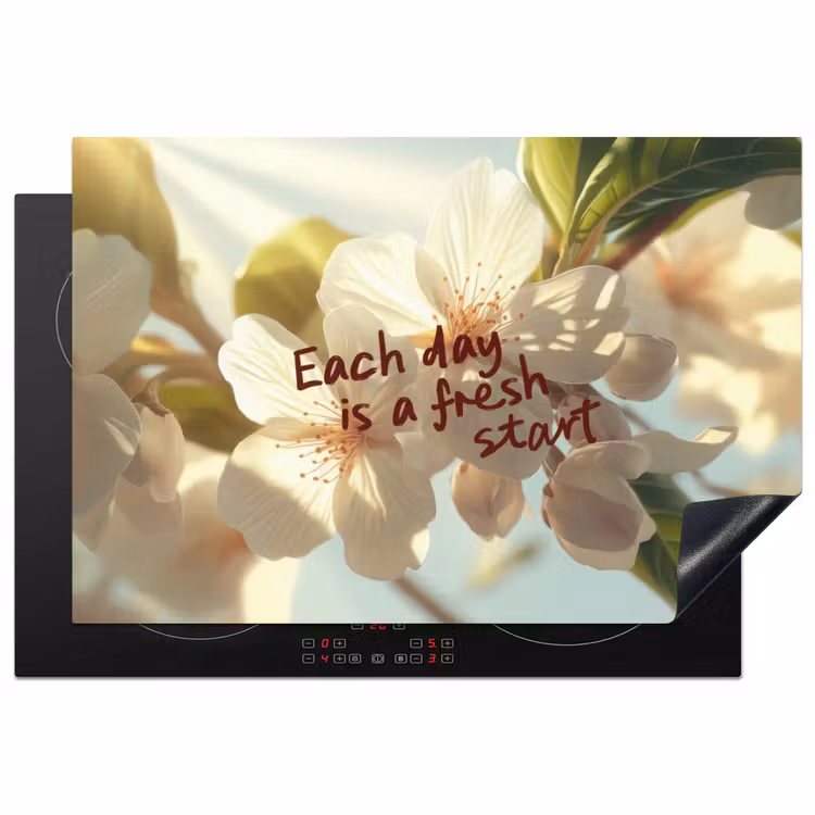 Bloesems - Zonlicht - Quote - Wit Inductie beschermer vinyl 3mm klein -3d