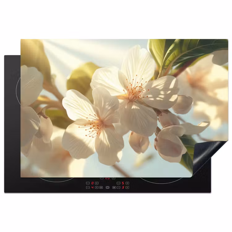 Bloesems - Wit - Zonnestralen - Bloemblaadjes Inductie beschermer vinyl 3mm klein -3d
