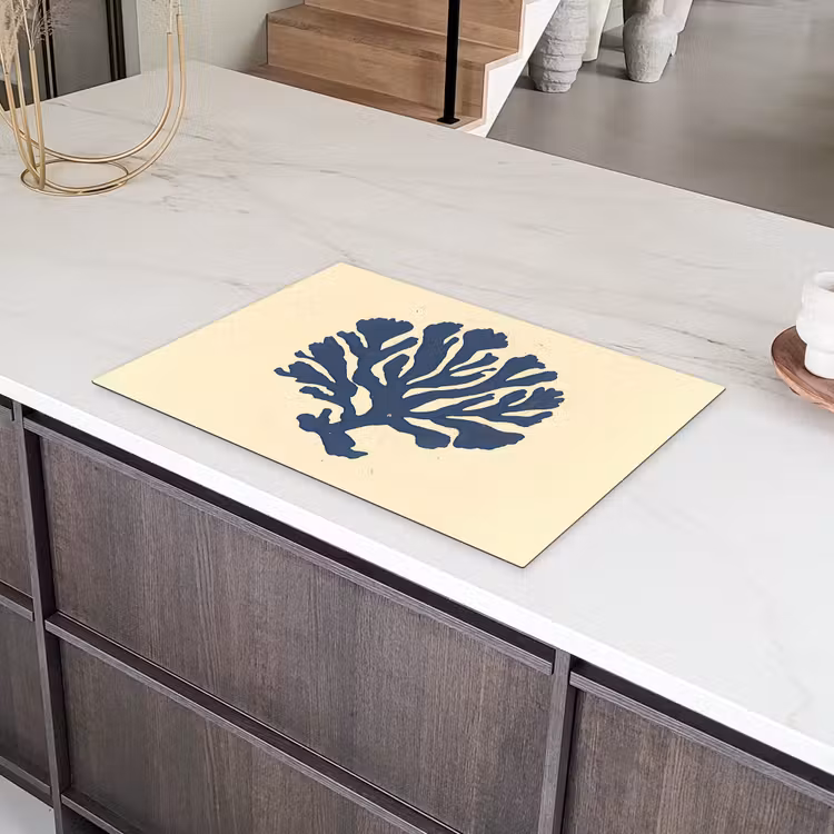 Blauw koraal - Vertakkingen - Beige Inductie beschermer vinyl 3mm klein -sfeer8