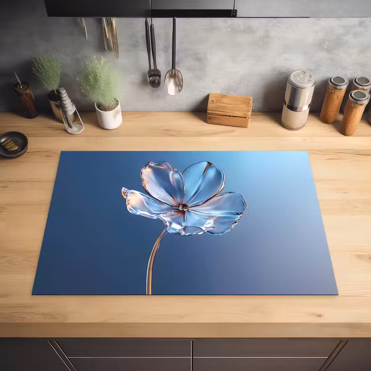 Blauw - Bloem - Glazen - Sierlijk Inductie beschermer vinyl 3mm klein -sfeer5