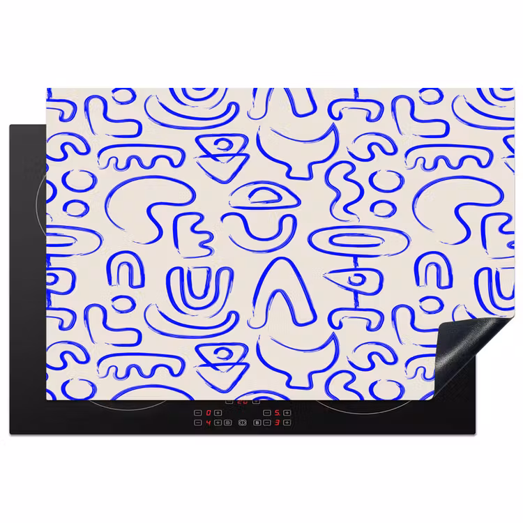 Blauw - Patroon - Abstract - Beige Inductie beschermer vinyl 3mm klein 276 -3d