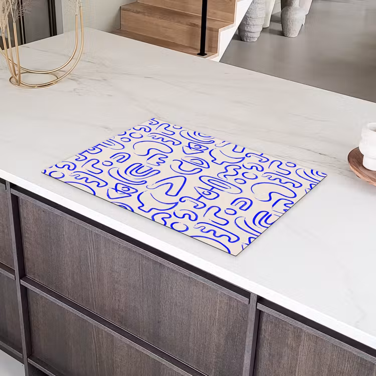 Blauw - Patroon - Abstract - Beige Inductie beschermer vinyl 3mm klein 276 -sfeer8