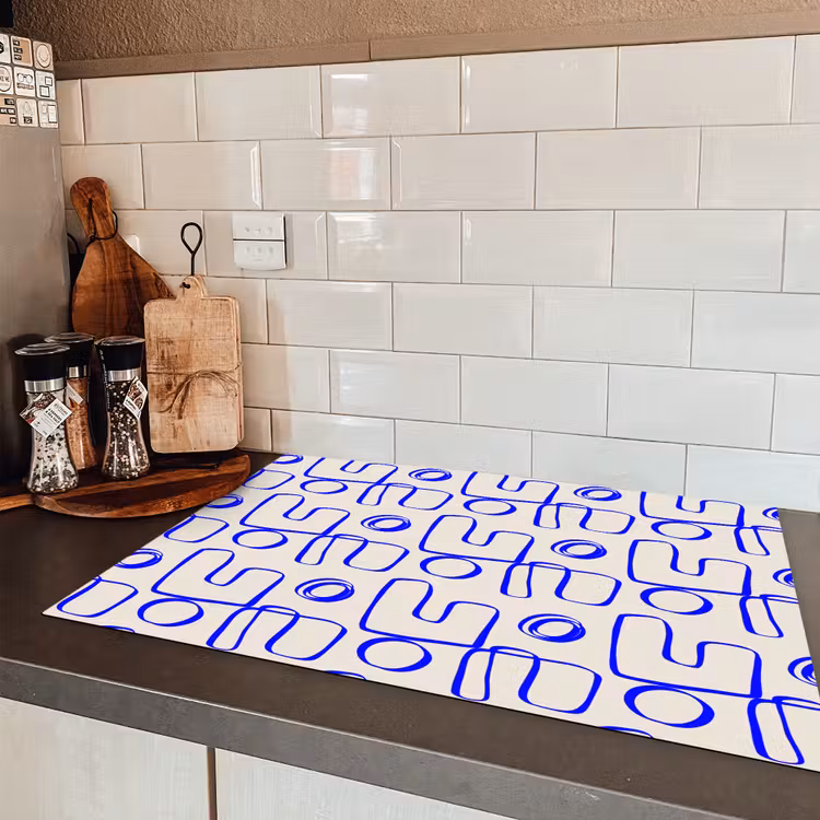 Blauw - Patroon - Beige - Abstract Inductie beschermer vinyl 3mm klein 276 -sfeer3