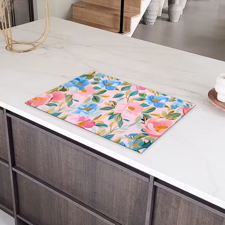 Blauw - Roze - Bloemen Inductie beschermer vinyl 3mm klein -sfeer8