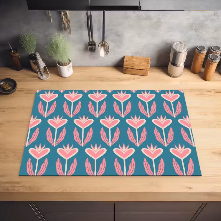 Blauw - Retro - Patroon - Hartjes Inductie beschermer vinyl 3mm klein 276 -sfeer5