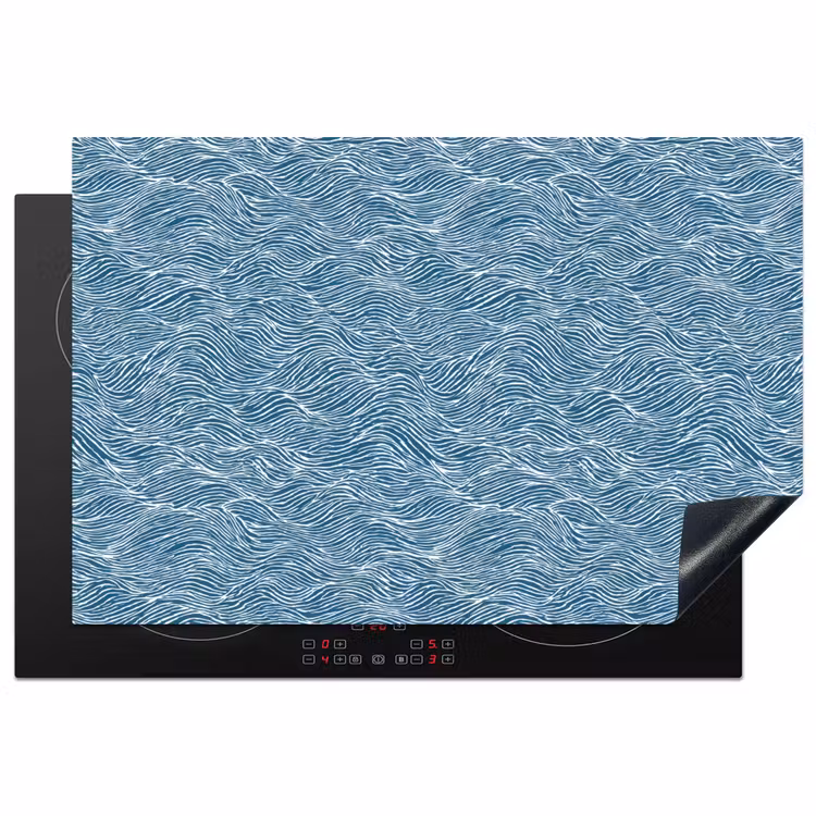 Blauw - Wit - Golven - Getekend - Textuur Inductie beschermer vinyl 3mm klein 276 -3d