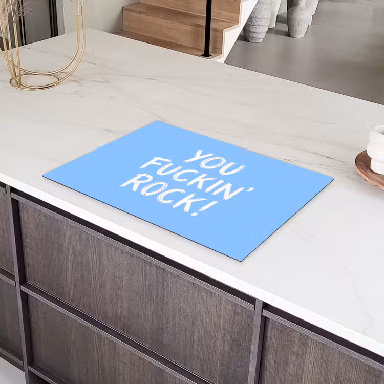 Blauw - Wit - You fuckin rock Inductie beschermer vinyl 3mm klein -sfeer8