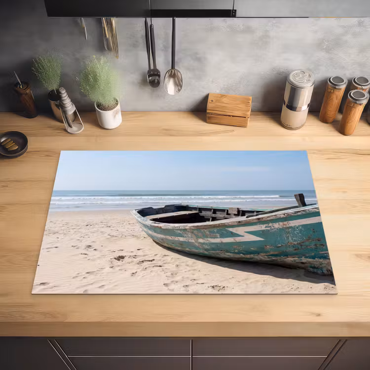 Boot - Zandstrand - Zee Inductie beschermer vinyl 3mm klein -sfeer5
