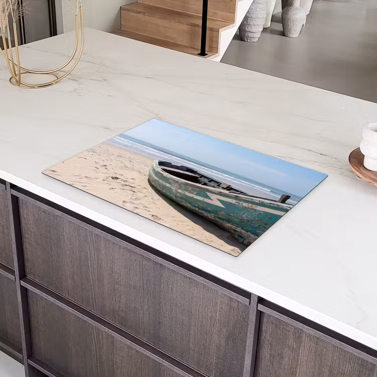 Boot - Zandstrand - Zee Inductie beschermer vinyl 3mm klein -sfeer8