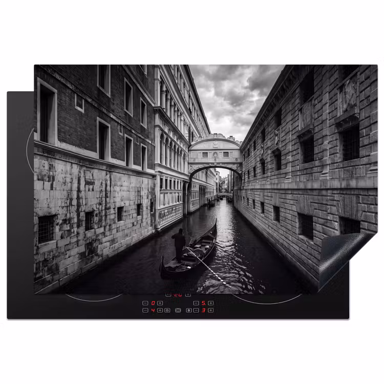 Boot - Waterweg - Stad - Zwart-wit - Architectuur Inductie beschermer vinyl 3mm klein -3d