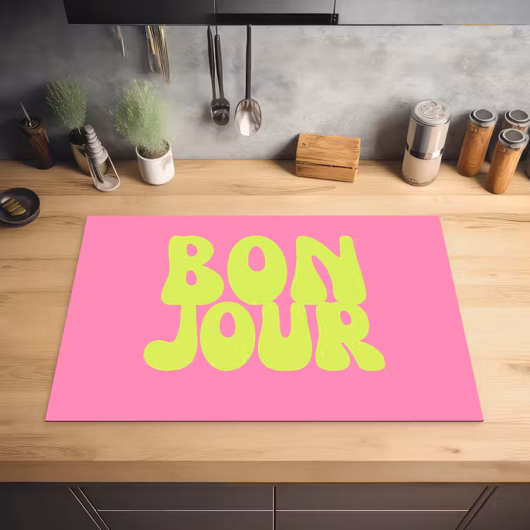 Bonjour - Roze - Fel groen Inductie beschermer vinyl 3mm klein -sfeer5