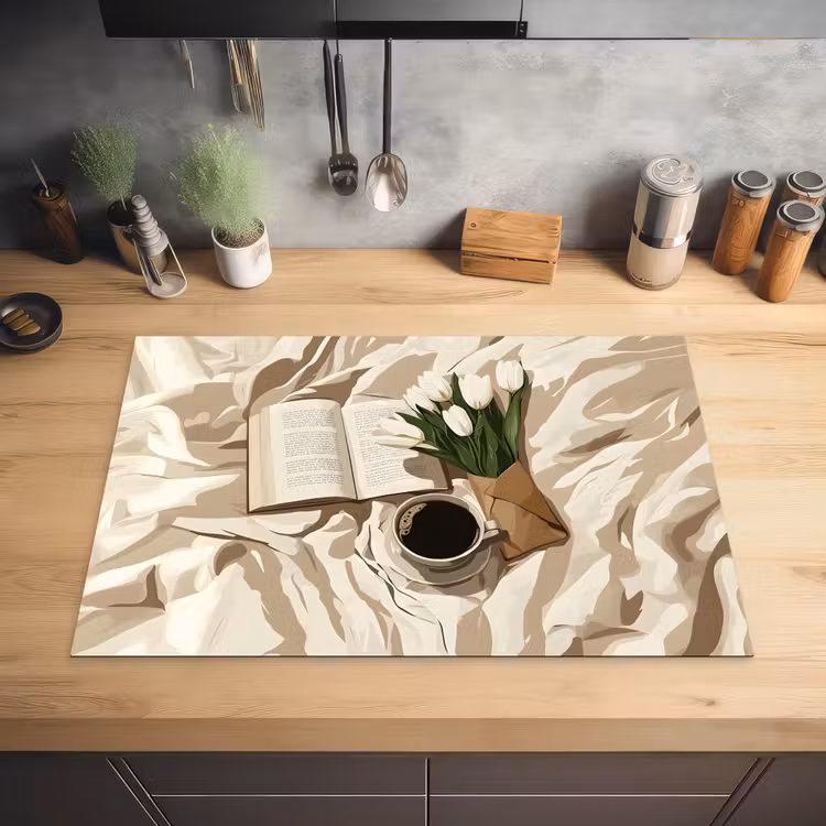 Boek - Illustratie - Tulpen - Koffie Inductie beschermer vinyl 3mm klein -sfeer5