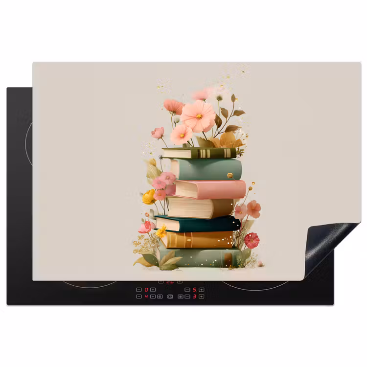 Boeken - Stapel - Bloemen - Kleurrijk Inductie beschermer vinyl 3mm klein -3d