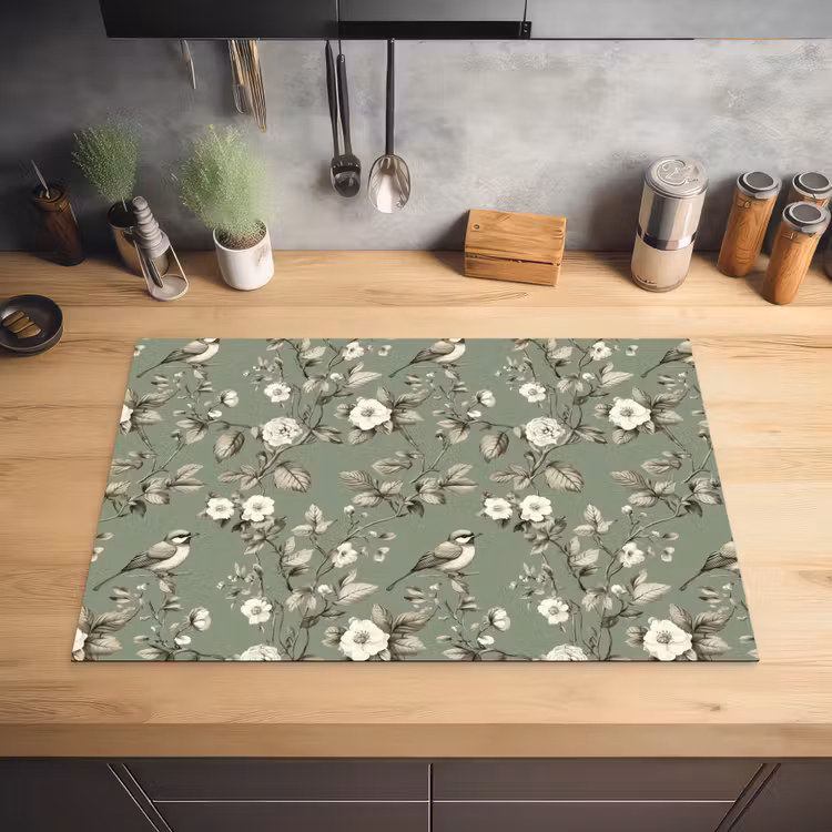 Botanisch - Vogels - Groen Inductie beschermer vinyl 3mm klein 276 -sfeer5