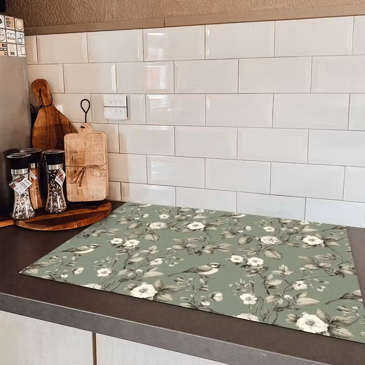 Botanisch - Vogels - Groen Inductie beschermer vinyl 3mm klein 276 -sfeer3