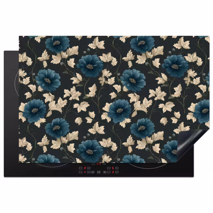 Botanisch - Bloemen - Blauw Inductie beschermer vinyl 3mm klein 276 -3d