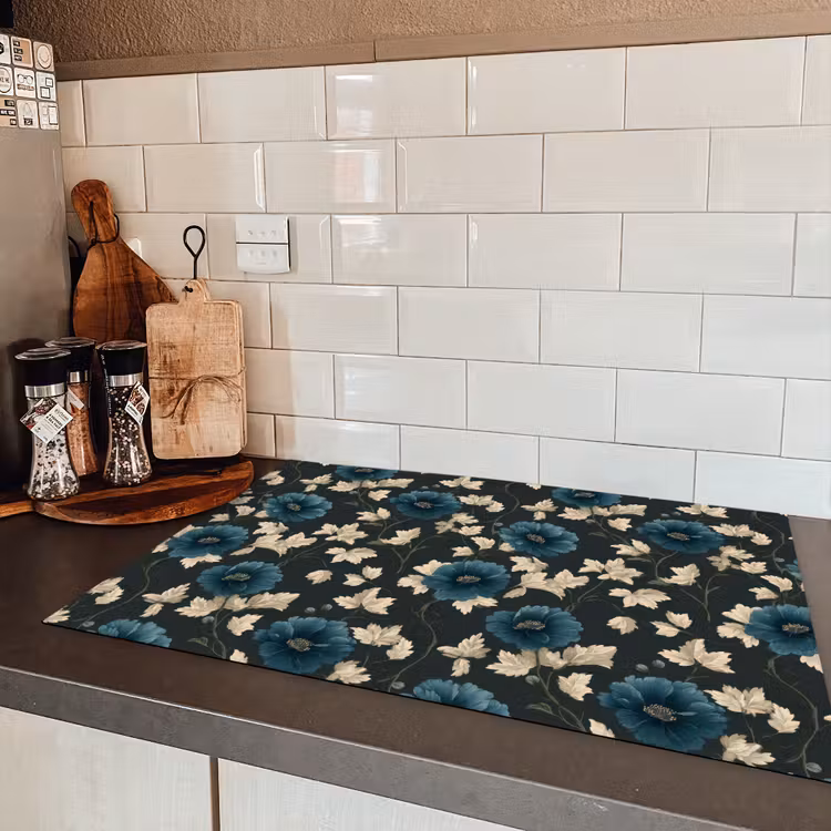 Botanisch - Bloemen - Blauw Inductie beschermer vinyl 3mm klein 276 -sfeer3