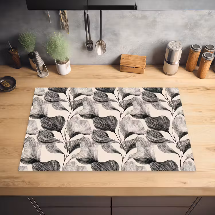 Botanisch - Bladeren - Zwart Inductie beschermer vinyl 3mm klein 276 -sfeer5