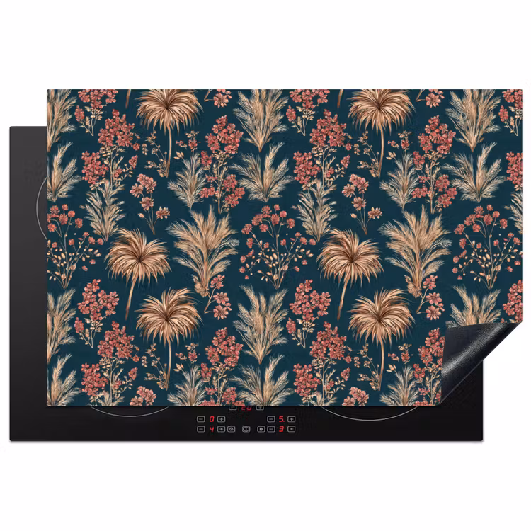 Botanisch - Patroon - Blauw Inductie beschermer vinyl 3mm klein 276 -3d