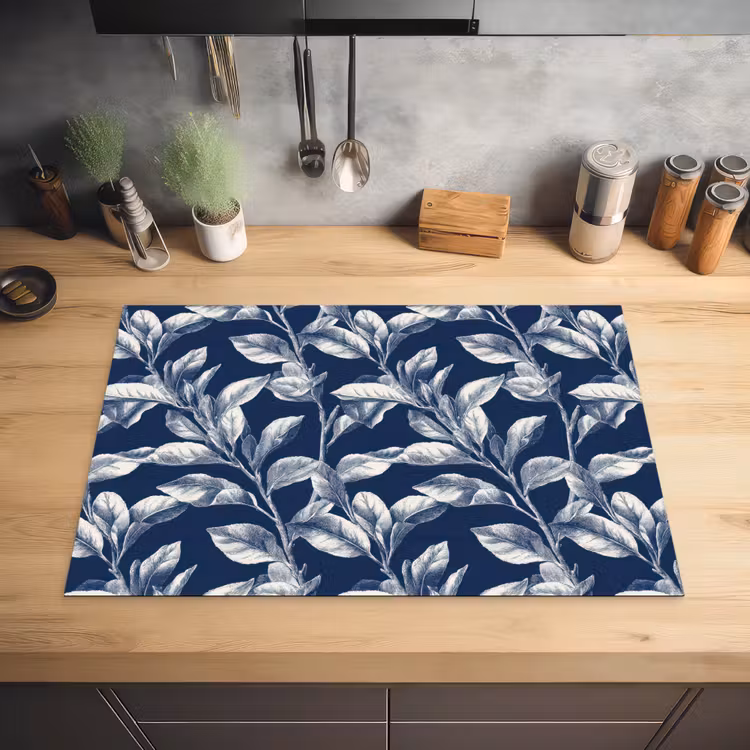 Botanisch - Patroon - Blauw Inductie beschermer vinyl 3mm klein 276 -sfeer5