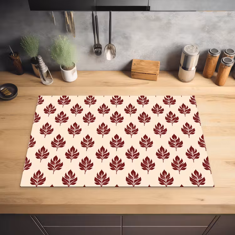 Botanisch - Patroon - Bordeaux Inductie beschermer vinyl 3mm klein 276 -sfeer5