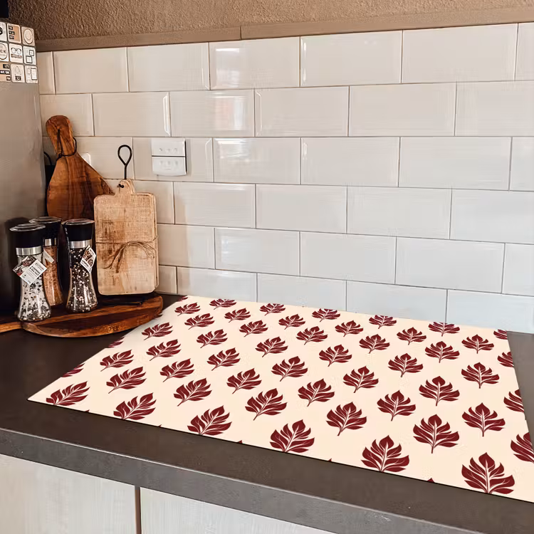 Botanisch - Patroon - Bordeaux Inductie beschermer vinyl 3mm klein 276 -sfeer3