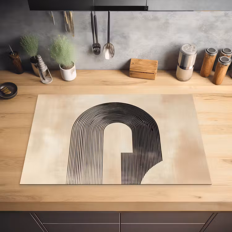 Boog - Strepen - Minimalistisch - Zwart Inductie beschermer vinyl 3mm klein -sfeer5