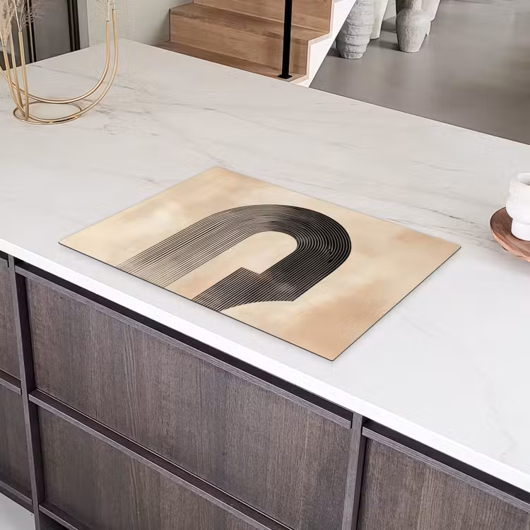 Boog - Strepen - Minimalistisch - Zwart Inductie beschermer vinyl 3mm klein -sfeer8
