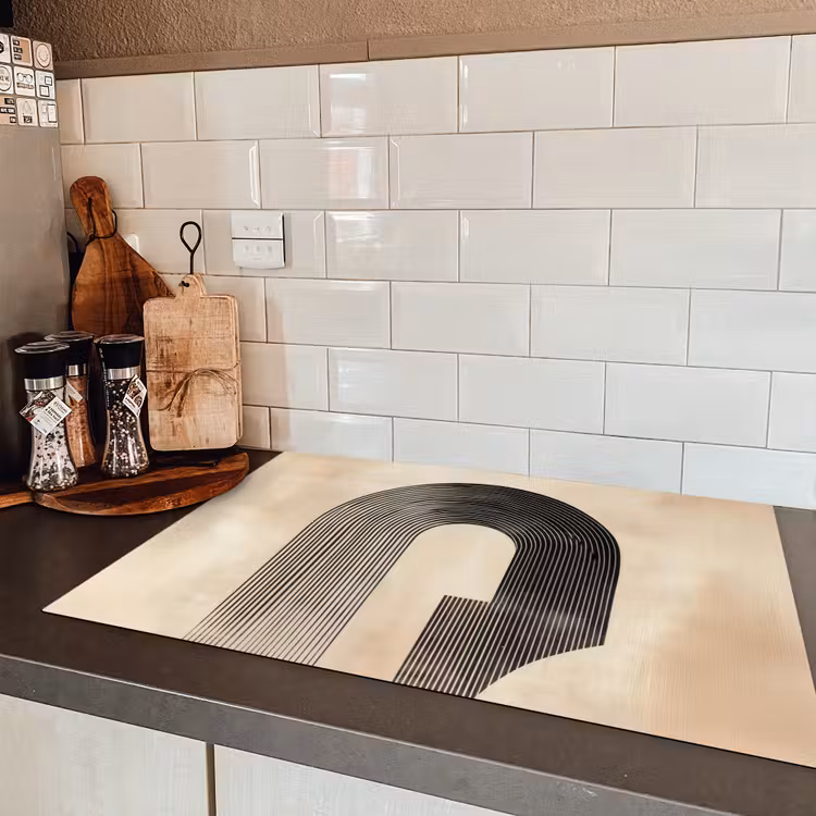 Boog - Strepen - Minimalistisch - Zwart Inductie beschermer vinyl 3mm klein -sfeer3