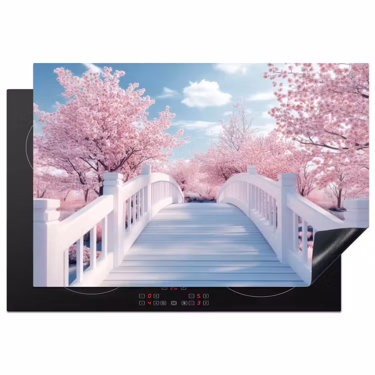 Brug - Kersenbomen - Wit Inductie beschermer vinyl 3mm klein -3d