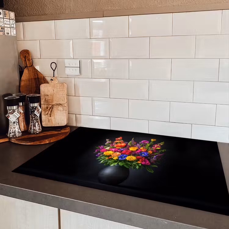 Felgekleurd - Bloemen - Vaas Inductie beschermer vinyl 3mm klein -sfeer3