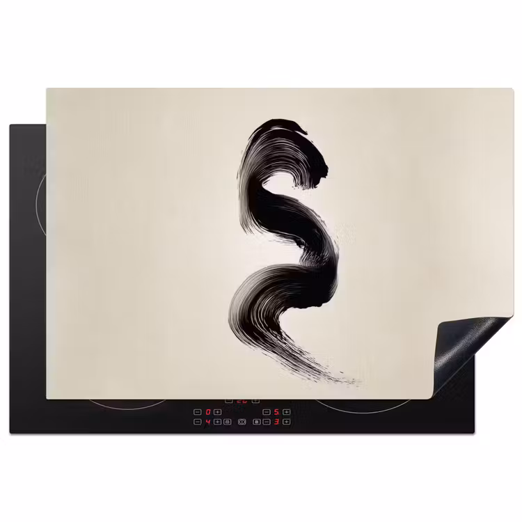 Penseelstreek - Zwart - Minimalistisch Inductie beschermer vinyl 3mm klein -3d