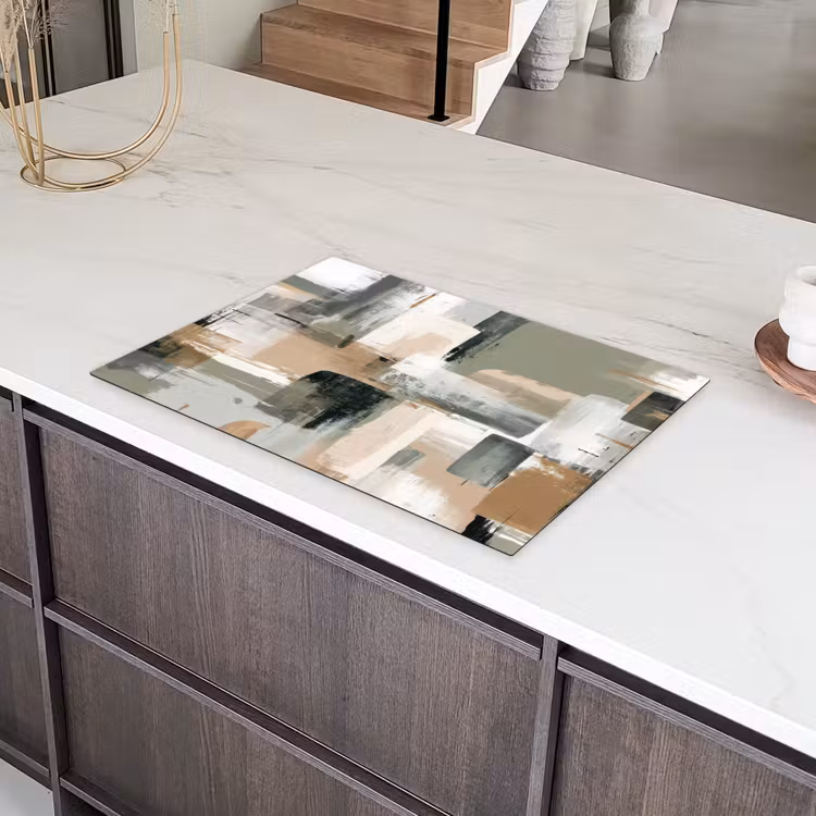 Penseelstreken - Abstract - Aardetinten Inductie beschermer vinyl 3mm klein -sfeer8