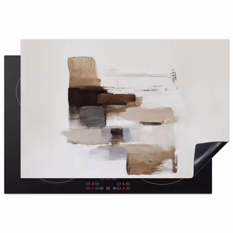 Penseelstreken - Balans - Beige - Bruin Inductie beschermer vinyl 3mm klein -3d