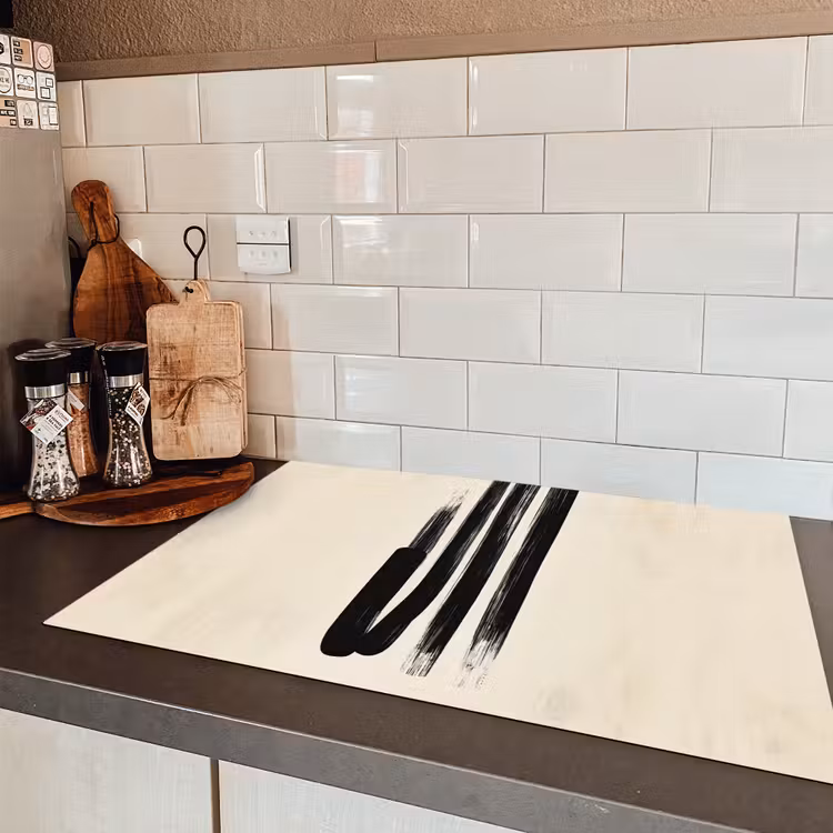 Penseelstreken - Verticaal - Zwart Inductie beschermer vinyl 3mm klein -sfeer3