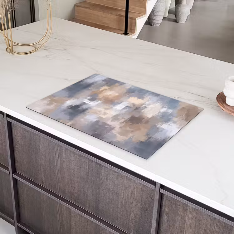 Penseelstreken - Schilderij - Beige Inductie beschermer vinyl 3mm klein -sfeer8