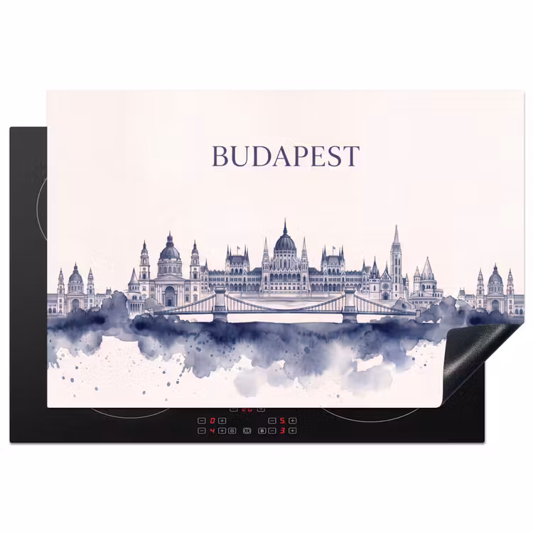 Boedapest - Skyline - Architectuur - Aquarel - Blauw Inductie beschermer vinyl 3mm klein -3d